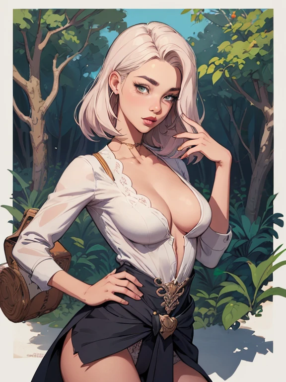 Female character in cartoon style Digital art style illustration Cartoon image of a woman .Ilustra??o estilo desenho animado, estilo de arte dos desenhos animados, Ella Purnel lestilo Cartoon style digital illustration artgerm style cartoon art style, digital illustration style, design de personagens altamente detalhado, arte digital detalhada coragem, Forest fan art, Design de personagens de retrato, beautiful digital illustration, retrato de alta qualidade, Arte em quadrinhos, mulher jovem cabelo com transas lindas . Beautiful lined eyes Medium large bust and wonderful sexy clothes. image expression of sexual desire from the waist to the illustration Ella Purnellstyle Cartoon style digital illustration artgerm style