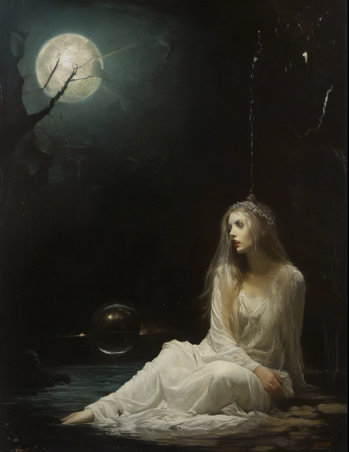 James Gurney, Surrealist art , dream-like, Mysterious, Provocative, symbolic, Complex, detailed,, (Gothic but very beautiful:1.4), (masterpiece, highest quality:1.4) , Nicola Samori Style, siren