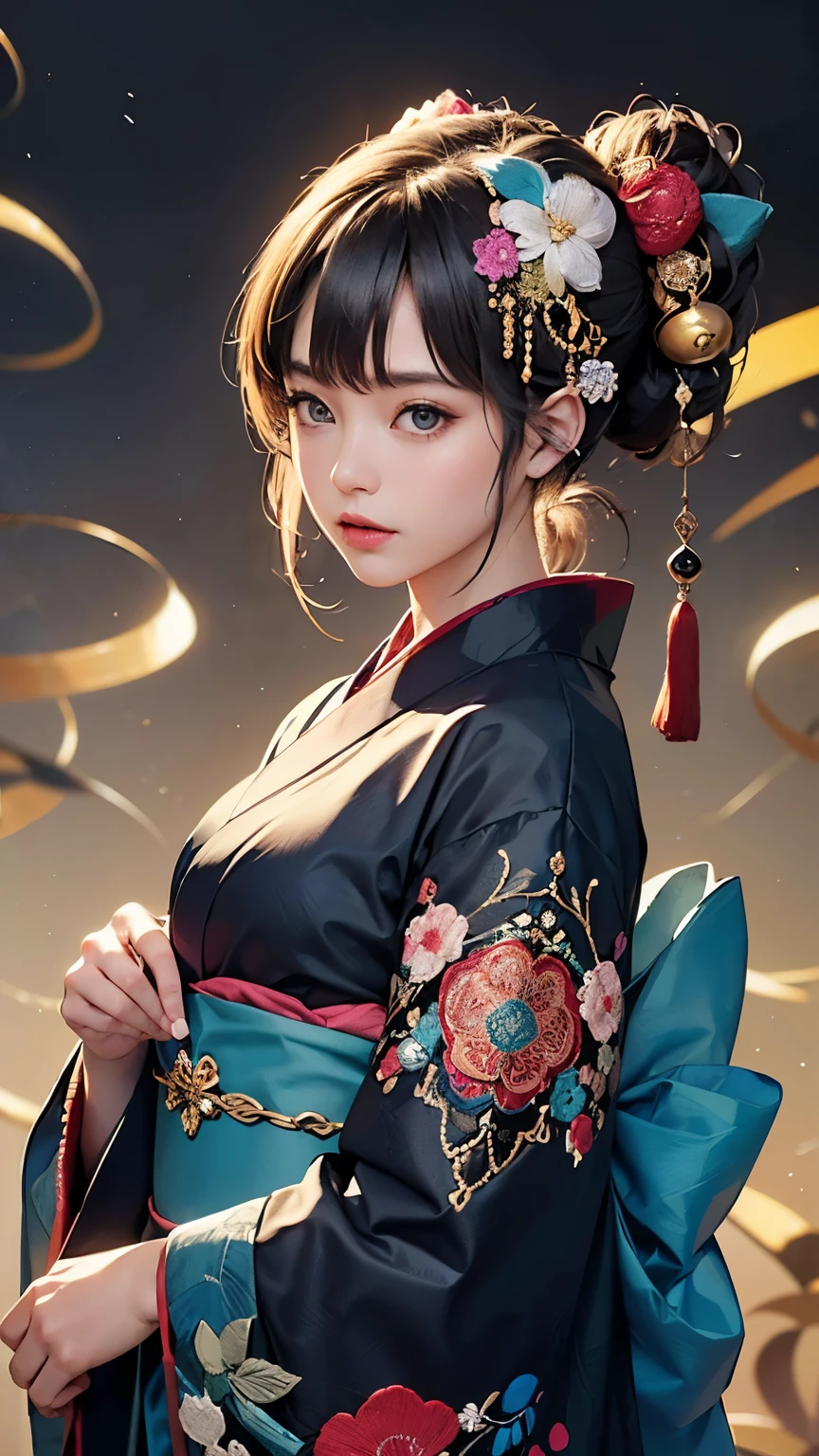 (masterpiece, highest quality, highest quality, Official Art, beautifully、aesthetic:1.2), (One girl),Fancy costumes(Gorgeous Japanese kimono(colorfulな着物(Detailed embroidery))), Very detailed,(Fractal Art),colorful,Most detailed,Mandala in the background