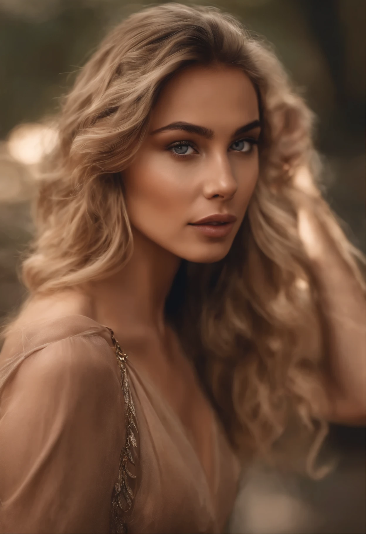 A delicate beautiful girl，goddes，Fairy air fluttering，beautiful light eyes，Charming eyeoisturized lips, finedetail, Detailed depiction of hair，Carefully depicted sexy body，The body is bumpy, the perfect face，（No fingers exposed）choker necklace, Infinitely close to reality，（fully body photo：1.3），Highest image quality，infinite details，8K, old money style clothing, south of france backgroud))，Healthy and well-proportioned body, Hair is light blond and voluminous, skin is tanned, supermodel gorgeos