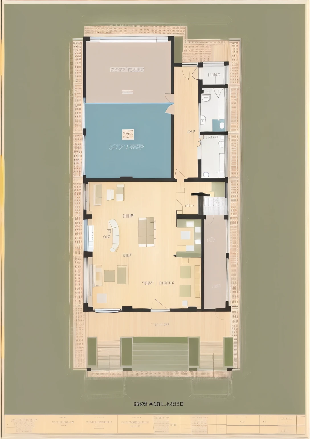 a drawing of a floor Plan of a building with a staircase, mise en page, mise en page design, floor Plan, petspective room mise en page, floor Plan view, Aerial ground floor, Model mise en page, mise en page of map, symmetrical mise en page, Plan drawing, Plan, 5th floor, floorPlan, mise en page frame, Model, building Plans, carte vue de dessus, diagramme de plan