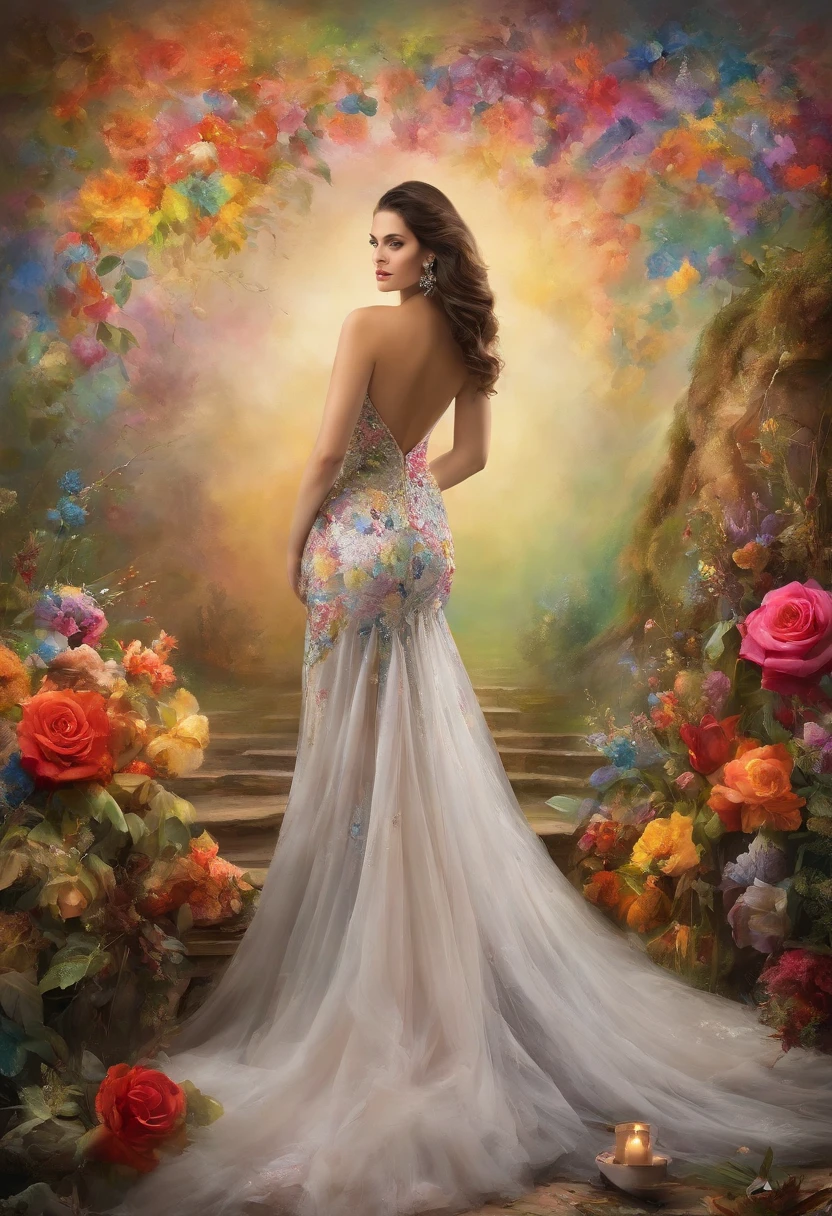 a detailed photo of Kelly Hu in a sheer colorful gown without underwear, strolling through a candy land garden in full bloom on a moonlit night, sultry poses, mainly viewed from behind, best quality,4k,8k,highres,masterpiece:1.2,ultra-detailed,realistic,photo-realistic:1.37,HDR,UHD,studio lighting,ultra-fine painting,sharp focus,physically-based rendering,extreme detail description,professional,vivid colors,bokeh,portrait
