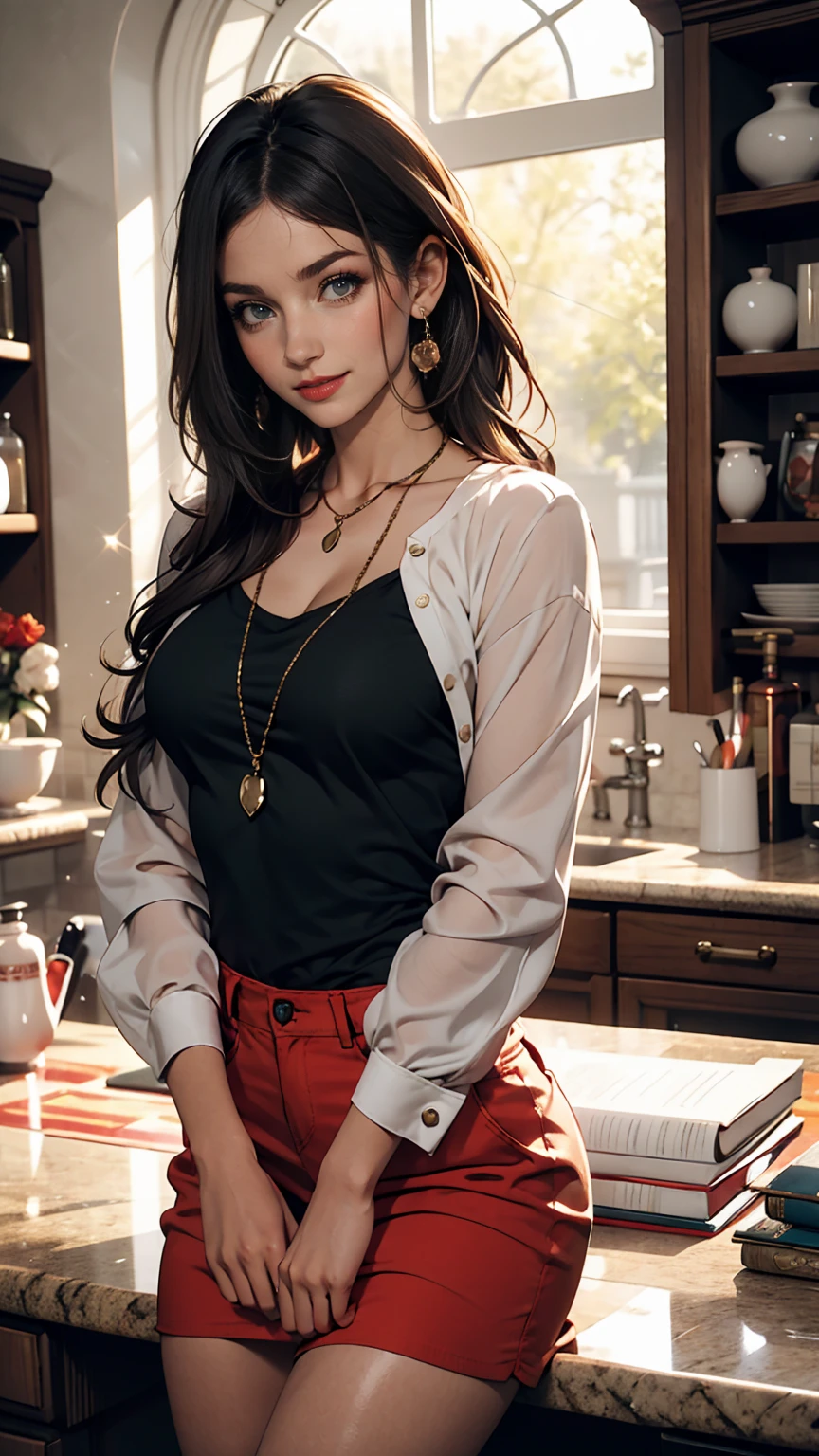 One girl,He didn't,Large Breasts,Red lips,smile,ponytail,Realistic