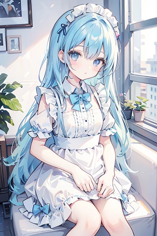 Maid clothes,girl,cute,pastel Blue,Blue Hair,cute,cream