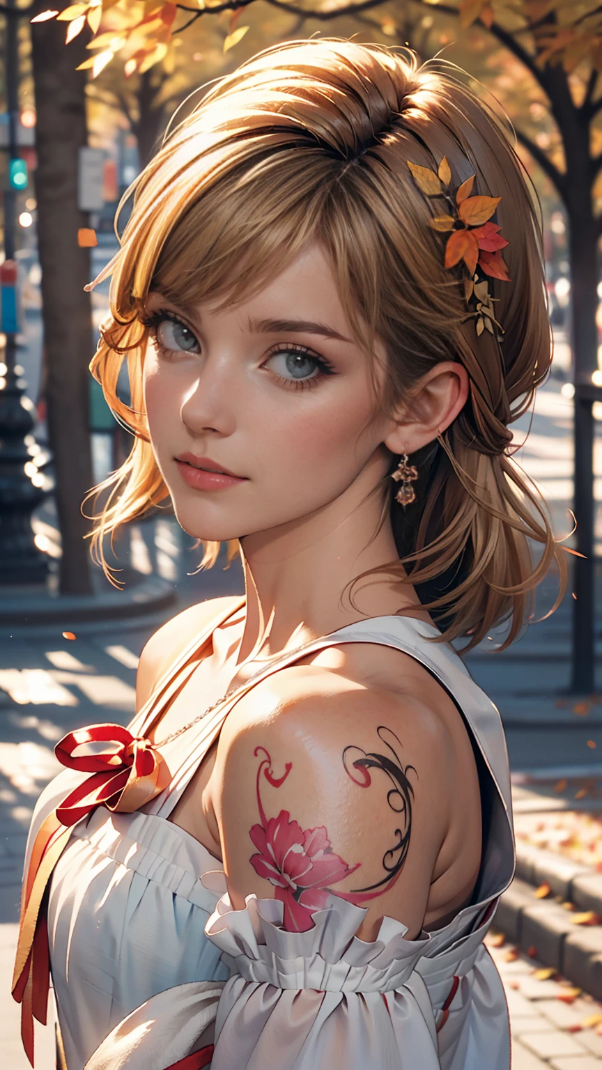 (8k, highest quality, masterpiece:1.2),(highest quality:1.0), (Ultra-high resolution:1.0), watercolor, Beautiful woman, shoulder, Hair Ribbon, Agnes Cecil, Half Body Portrait, Very bright and luminous design, pastel colour, (ink:1.3), Autumn Light,Good proportions