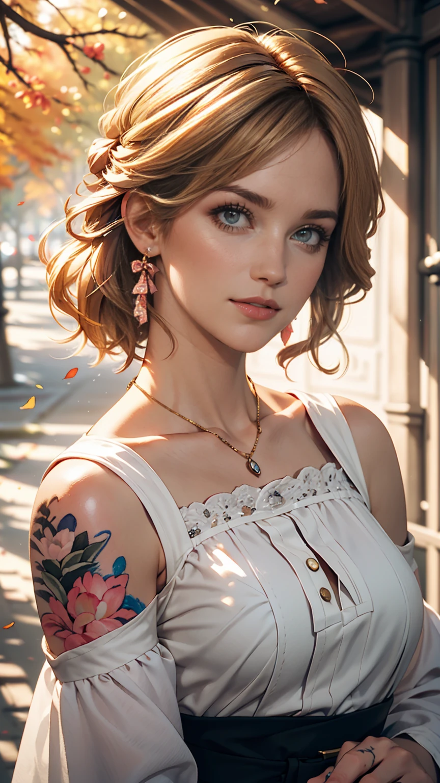 (8k, highest quality, masterpiece:1.2),(highest quality:1.0), (Ultra-high resolution:1.0), watercolor, Beautiful woman, shoulder, Hair Ribbon, Agnes Cecil, Half Body Portrait, Very bright and luminous design, pastel colour, (ink:1.3), Autumn Light,Good proportions