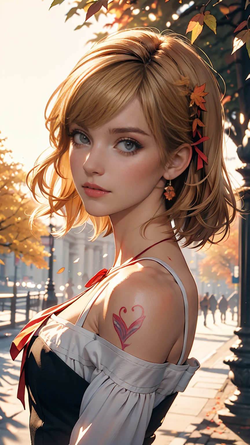 (8k, highest quality, masterpiece:1.2),(highest quality:1.0), (Ultra-high resolution:1.0), watercolor, Beautiful woman, shoulder, Hair Ribbon, Agnes Cecil, Half Body Portrait, Very bright and luminous design, pastel colour, (ink:1.3), Autumn Light,Good proportions