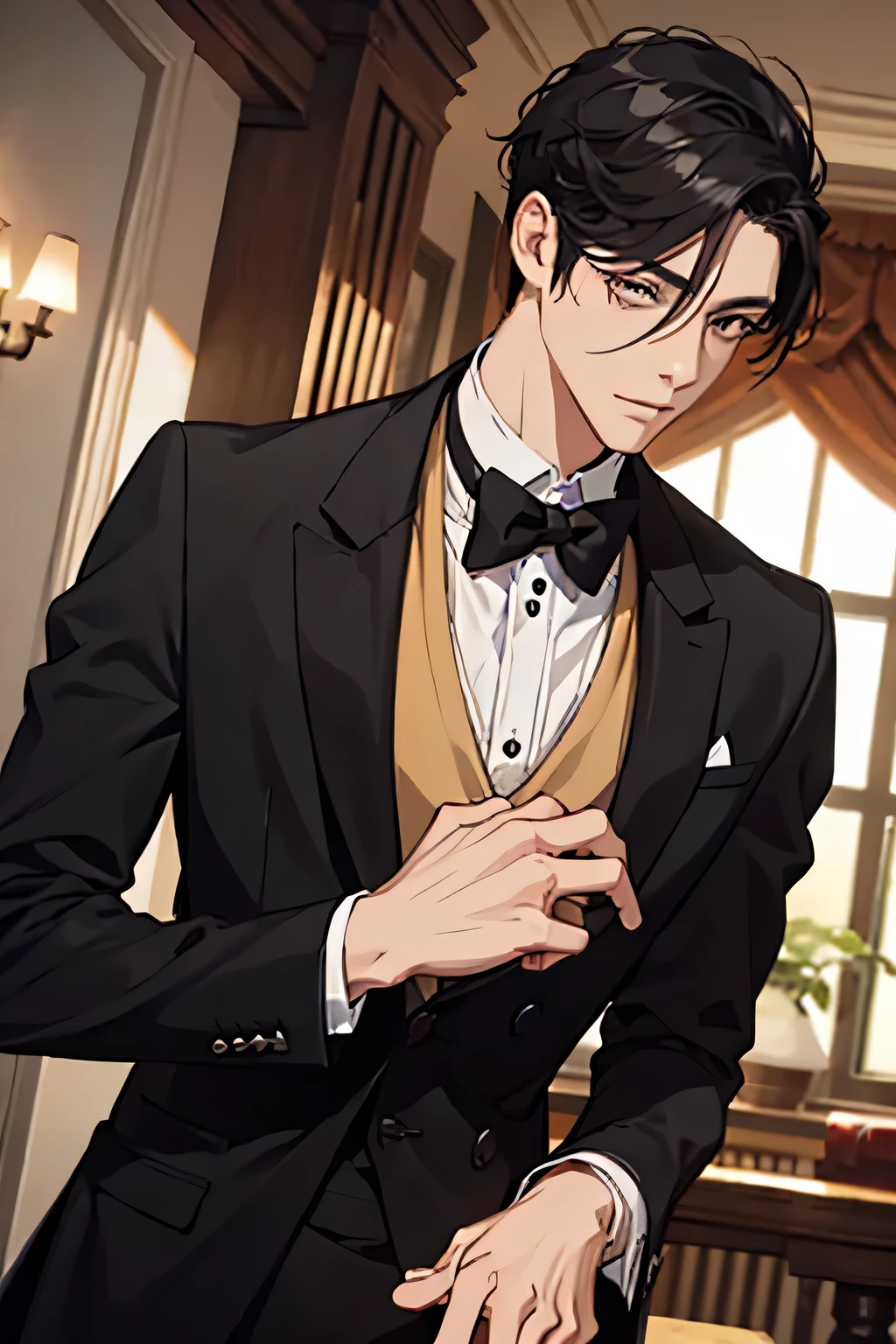 Young man, black hair, butler&#39;s uniform