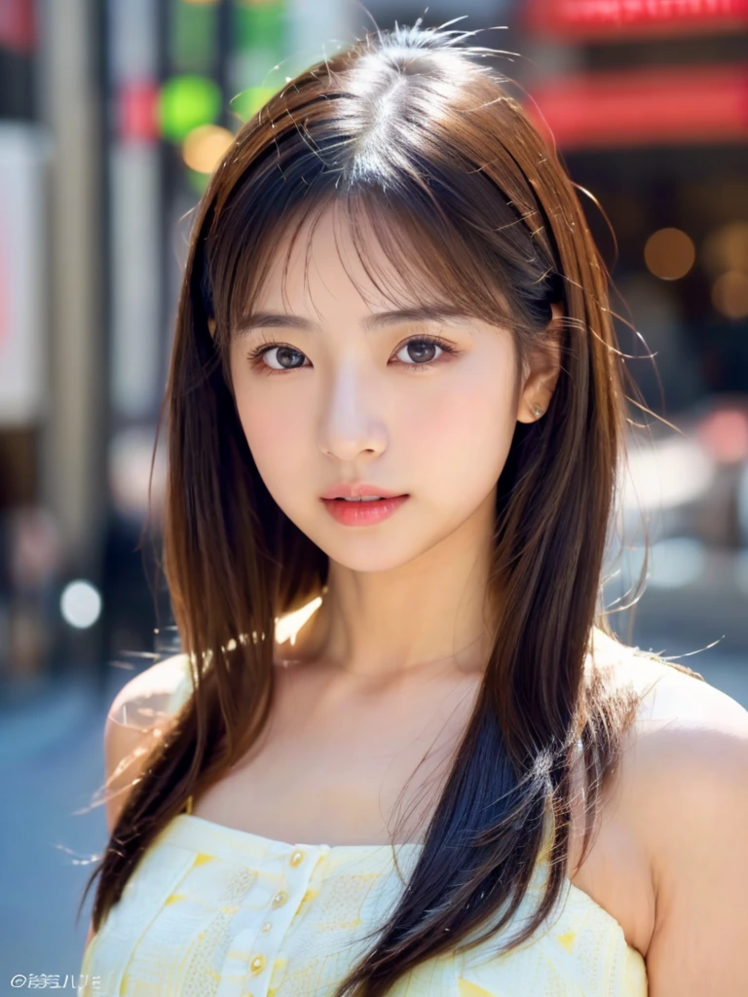 ((cute japanese girl、Beautiful Japanese Girl、One girl、19 years old、ponytail、Highly detailed face and skin texture、Ultra detailed face、Ultra-detailed eyes、Red、blush、front、 cute、Highly detailed face and skin texture、Smooth white skin、Translucent skin texture、))、(Dark Brown Hair)、looking at the camera、Sharp Focus:1.2、Beautiful woman with perfect style:1.4、Japanese Model、((highest quality、8K、masterpiece:1.5、1Photos))、(4K、RAW Photos、highest quality)、Place people across the entire screen、Natural light、professional lighting、(Realistic、Photo realistic:1.5)、 Young Gravure Idol、Cute Gravure Idol、Real Gravure Idol、A sophisticated gravure idol、