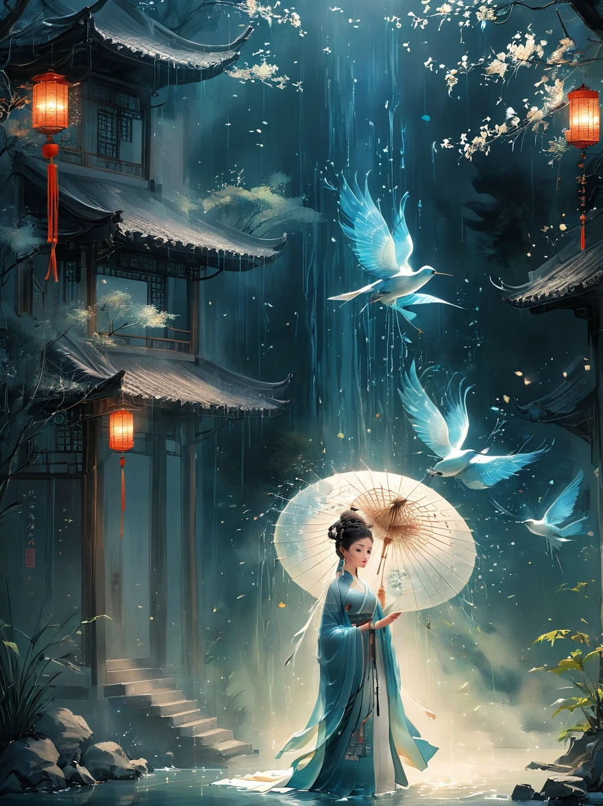 Suspension, Three-dimensional ancient style, Rolled up rice paper filled with calligraphy, Concept Design, Clothes Decision Fluttering, Macro Photography, Fiber Optic Paper Sculpture, High Angle Shot, Romantic ancient style, Movie Light, Surreal, Chen Jialing, Zen, Veil, Watercolor, Quiet atmosphere, Rich, Fantastic, Micro Rendering, Exquisite details, Dark night shimmer, Fiber Optic Paper Sculpture, Backlight, Decorative illustrations, Graphic illustration, Fluorescent Color, Watery eyes, Anime Characters, The book is extremely complicated, Background of law, Center glow, An ancient man writing calligraphy, Neoclassicism, Hyperrealism, Art Nouveau, UHD, masterpiece, ccurate, anatomically correct, super detail, 8k