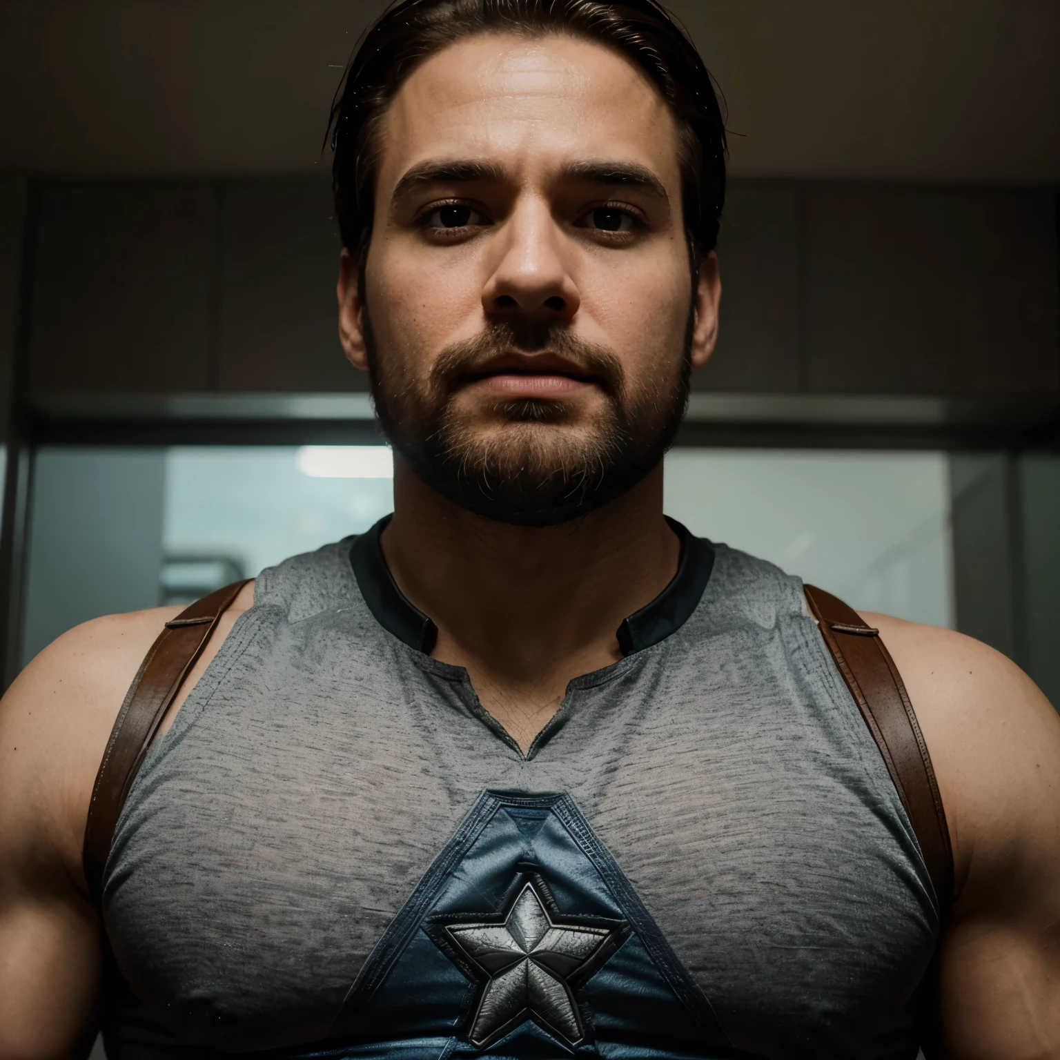 Um homem de 30 anos alto, loiro, tem barba, Looks like the actor who played Captain America in Avengers 