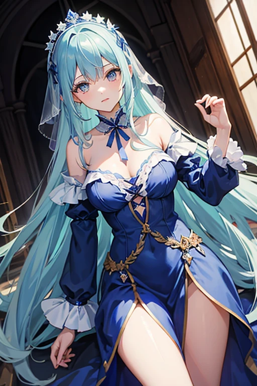 middle ages negligee Blue long hair girl