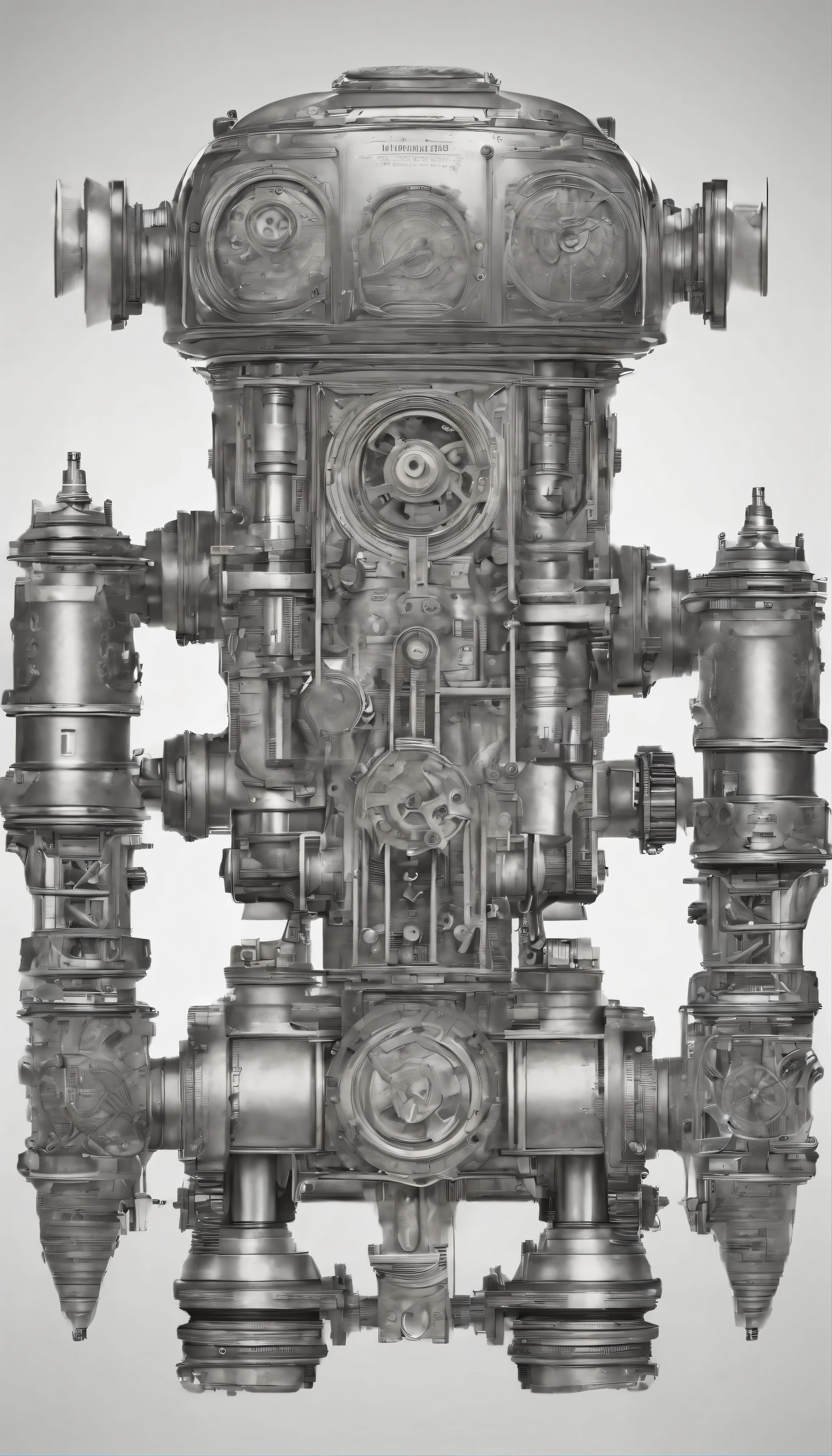 A full-page concept design for an organic robotic device featuring intricate steampunk blueprints drawn in ink on paper.、Introduces scientific intricacies and highly detailed labeled components。Organic machines、Gear reminiscent of Victorian engineering、gear、Seamlessly integrated with the tube、It gives the design a unique and captivating aesthetic.。The intricacy of the meticulously crafted details、This poster is、Serves as a visually compelling blueprint for creating innovative technological wonders。