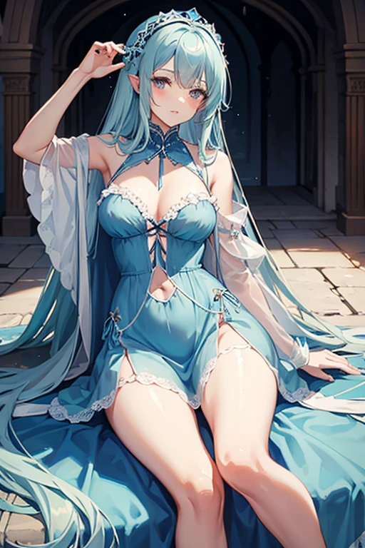 middle ages　negligee　Blue long hair　girl