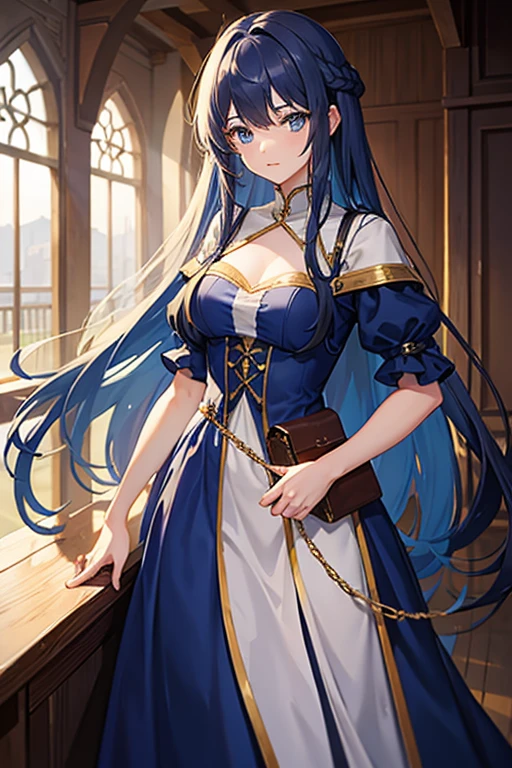 middle ages dress Blue long hair girl
