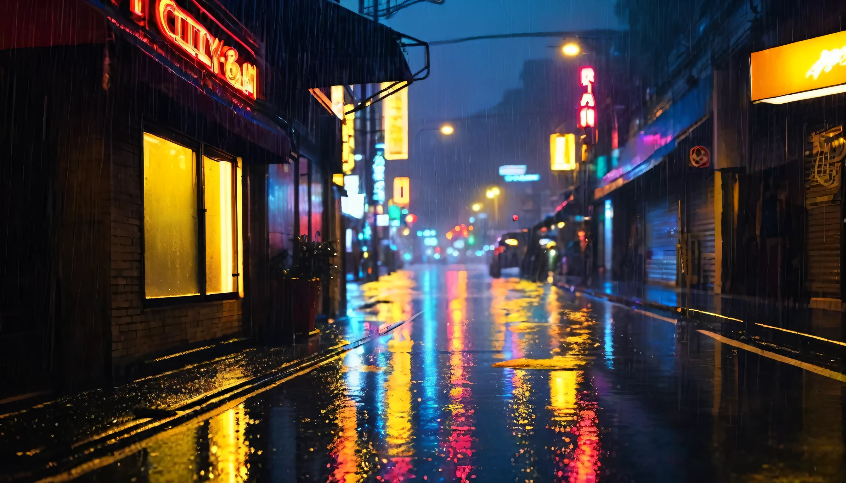 night rain behind glass, rainy city landscape, Dim lighting, Wet asphalt, Luminous reflection, dark alley, sparkling drops, neon sign, foggy window, rainy mood, water drop, streaming rain, Urban nightlife, wet street, rainy reflection, city lights, wet sidewalk, Rainy mood, sparkling raindrops, Urban Rain, rainy window