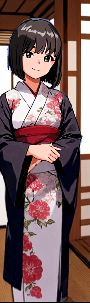 An Yae Miko dressed in black silk crossed his hands at the waist