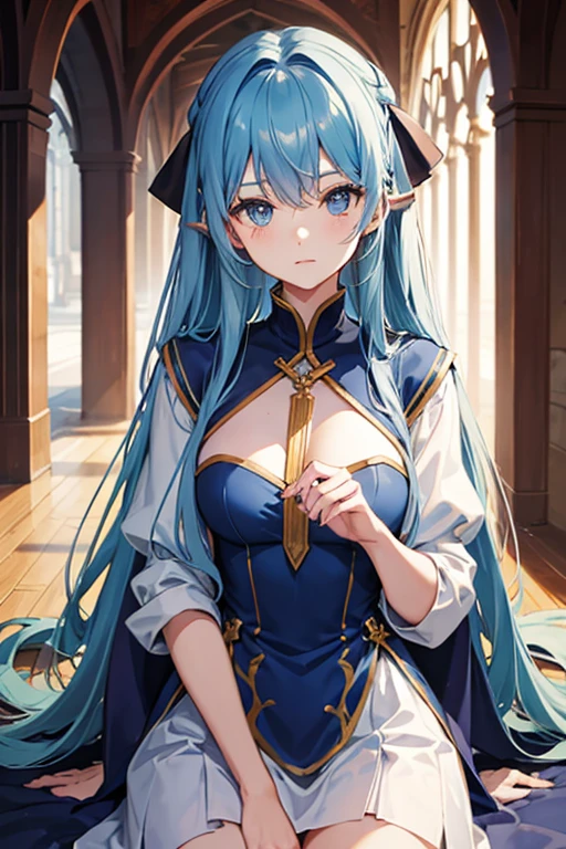 middle ages dress Blue long hair girl