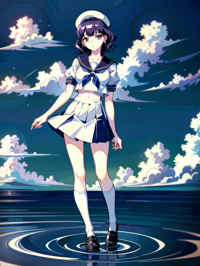 Sailor Saturn (Sailor Moon Anime), standing in a balcony at night, <lora:GoodHands-, <lora:GoodLegs-, UHD, high resolution, (expressive eyes, perfect face, full body, expressive face, perfect body, perfect pussy, athletic, fit, slim body, blushing, Perfect makeup, eyeliner, beautiful eyelashes, smiling, horny face), ((best illumination, best shadows)), ((sexy pose)), brooch, white gloves, choker, skirt, star (symbol), purple footwear, knee boots, star brooch, earrings, sailor collar, bow, cross-laced footwear, pleated skirt, brown bow, gloves, elbow gloves, purple skirt, jewelry, boots, back bow, lace-up boots, magical girl, star choker, purple sailor collar, purple eyes, black hair, short hair, EPsmSailorSaturn, sailor_saturn, sailor senshi uniform, tiara, sailor saturn