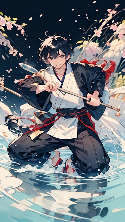 Anime Style,highest quality, masterpiece,Black Hair, iris,Simple Background,One Man, Exciting movement,Japanese style,Goemon,Torsion,Handsome