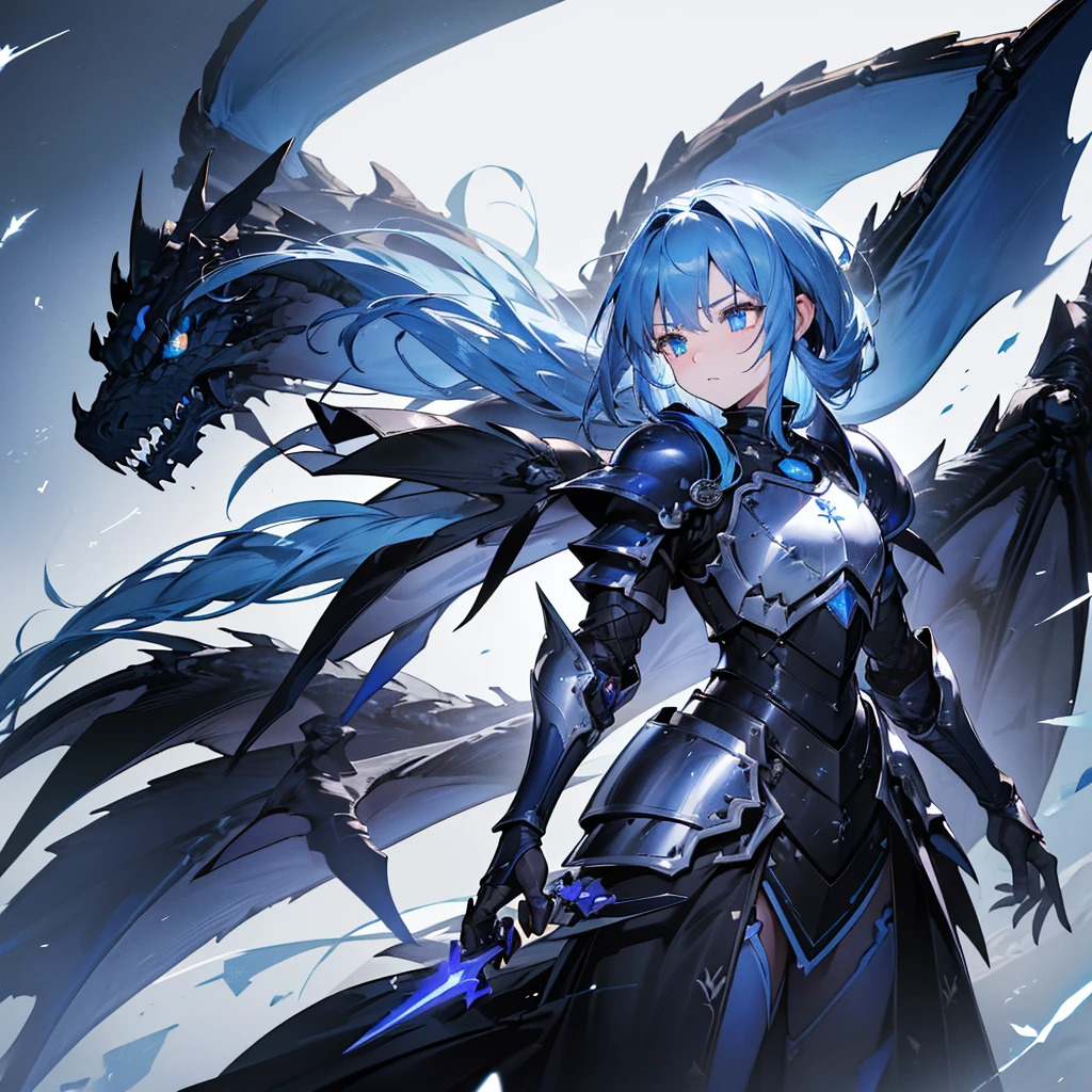 ((high resolution Blue Hair long髪 Black Armor Dragon Knight thunder Lonely despair)) ((night Western style chest Shining Aura gloves)) (Big feather Dance Blade of Light Holding a spear long Slashing) night thunder star Slashing Catch the wind
