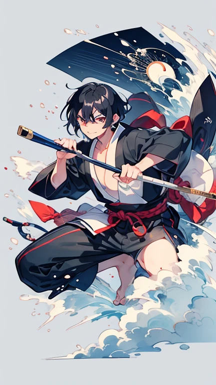 Anime Style,highest quality, masterpiece,Black Hair,  iris,Simple Background,One Man, Exciting Moves,Japanese style,Goemon,torsion,good looking,night