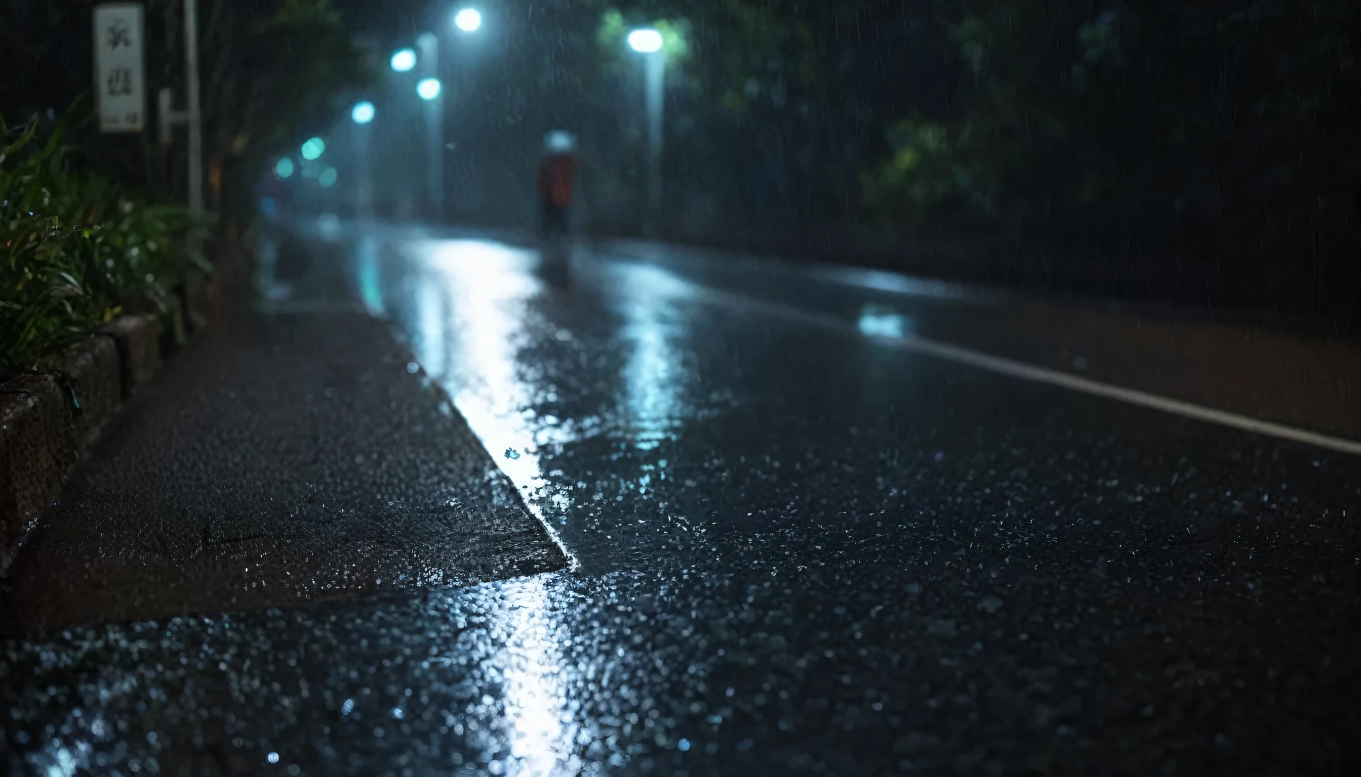 radiant darkness, sight, symptom, night, outdoors, There are no humans, 건water, reflect, dark, water, rain, light, blur, road name, distance, pot,