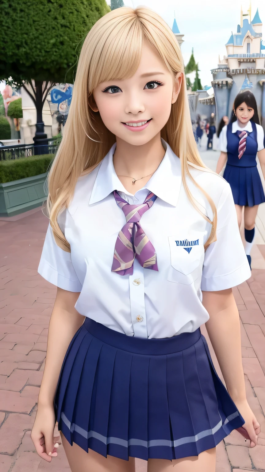 Browsing Caution、8k,highest quality, masterpiece, Very detailed, Ultra-high resolution, Realistic, RAW Photos, , Absolute Resolution, Complete limbs、Complete Anatomy、Perfect beautiful skin、pretty girl1人,pretty girl 、、(smile:1.2)、****ta Girl、(School Uniform:1.3)、(Short sleeve white collar shirt:1.1)、 、、Micro Mini Skirt、、Accentuate your thighs、、、(blonde:1.2)、、、pretty girl、 , Realistic young gravure idol, Japanese Girls、、alone、、(Disneyland:1.2)、
