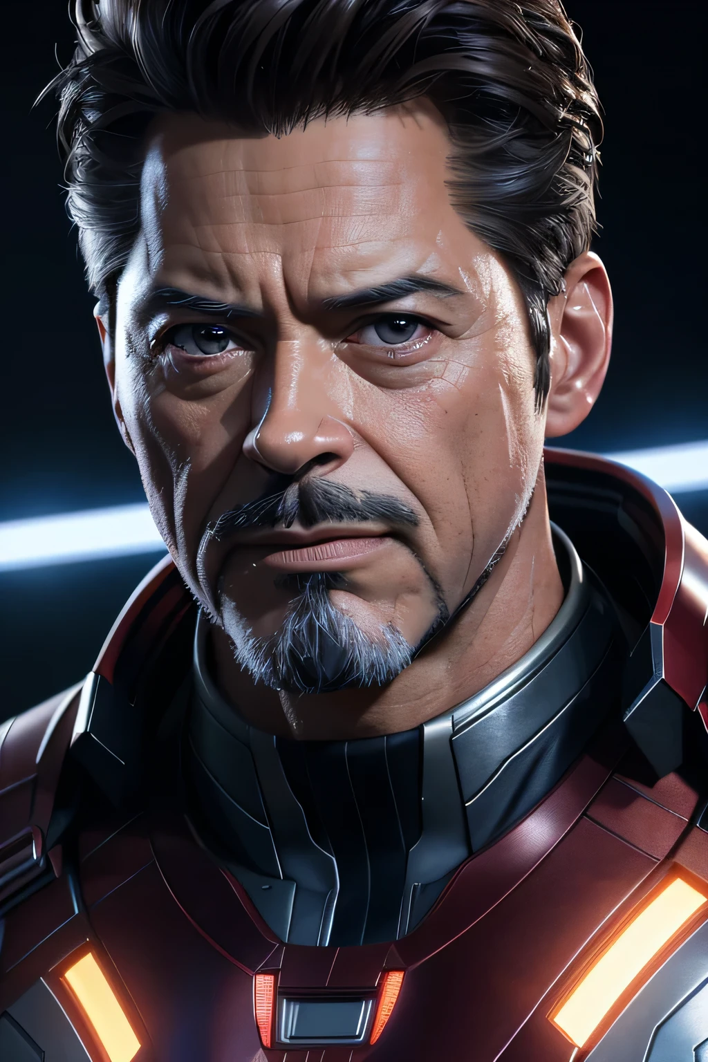 Marvel, Old man Tony Stark, realistically, dynamic lights, old, gray stubble, full shoot, (extremely detailed CG unity 8k wallpaper), trending on ArtStation, trending on CGSociety, High Detail, Sharp focus, dramatic, photorealistic