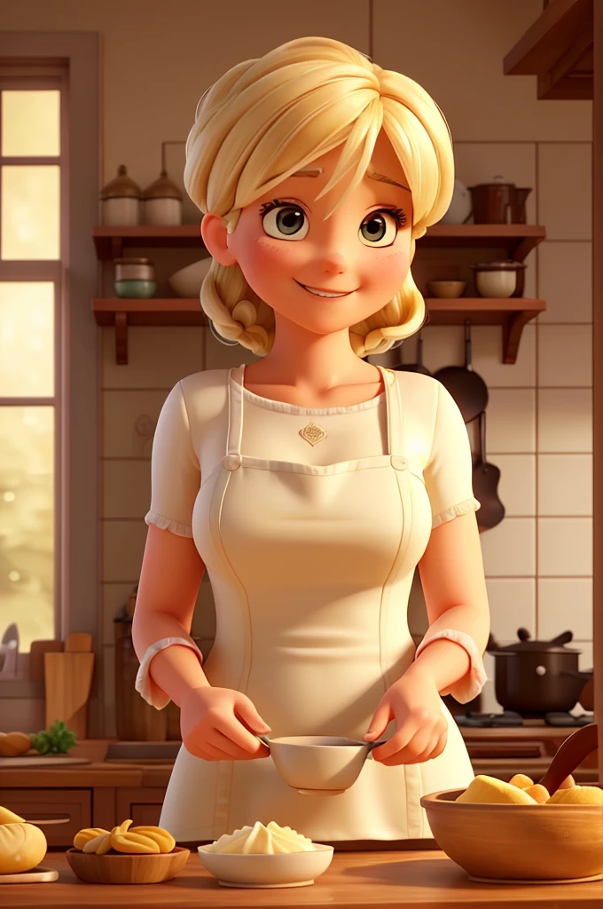 Imagine a 32-year-old woman, Blonde, mothers and professionals, Immerse yourself in the kitchen preparing homemade cakes. Her radiant expression not only highlights her cooking skills, And the joy of sharing with family. Elements such as kitchenware and fresh ingredients coexist in a warm and familiar environment, Reflect your balance between responsibilities and joyful moments. Details like the texture of the dough and soft lighting not only highlight the delicious feast about to be created, It’s also the authenticity of multi-faceted women.. This tip aims to capture the essence of balanced beauty in housework, Uniquely represent your brand’s identity in a realistic 3D environment