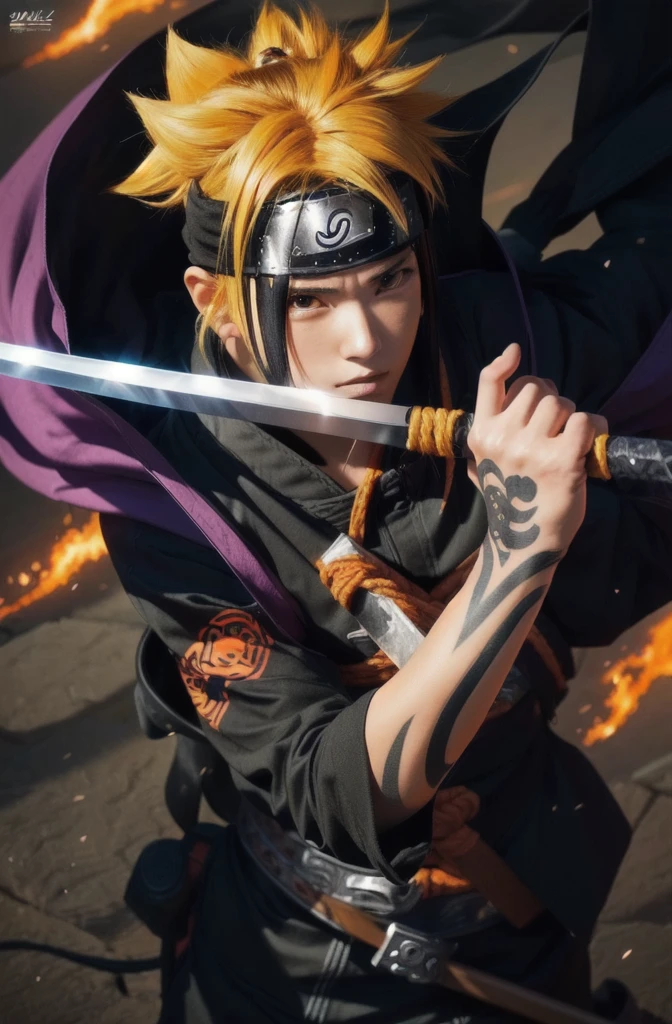 close up of a person holding a burning sword, art style, cute badass 8 k, trigger art style, ninja assassin portrait, naruto uzumaki, realistic