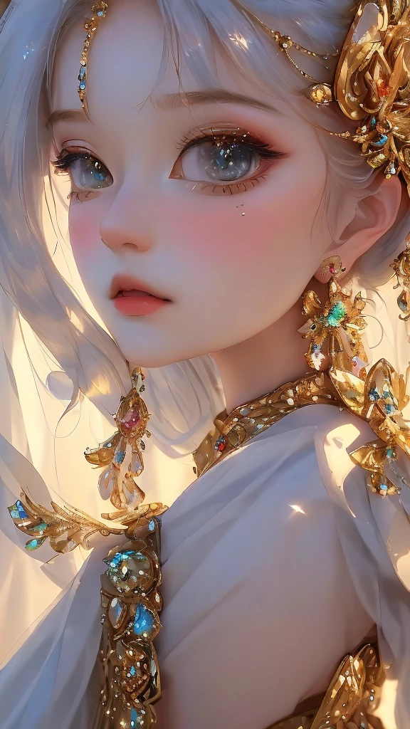 8k,best quality, masterpiece, Ultra-high resolution, (lifelike:1.4), original photo, (lifelike的皮肤纹理:1.3), (Film Grain:1.3), (Front angle),1 young girl,East，Beautiful and detailed eyes and face,masterpiece, best quality,close up,Upper Body,Exquisite headdress，Stunning details，