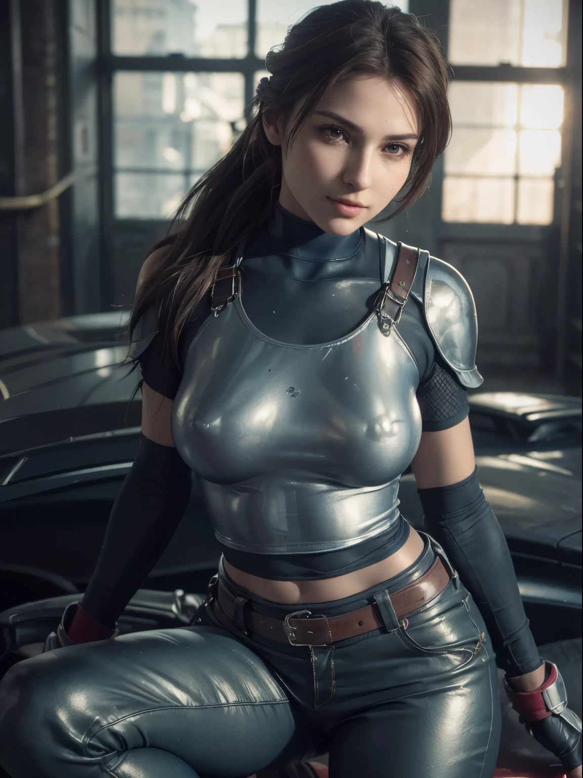 (masterpiece, best quality:1.4), (full body:1.5), (seduction pose1.5), (1girl, solo:1.5), (european youth:1), jessie rasberry, headband, armor, blue bodysuit, belt, fingerless gloves, green pants, looking at viewer, y smile, beautiful face, highly detailed face, highly detailed skin, skin pores, in a metallurgy fabric, subsurface scaing, realistic pupils, small breast,face blush, full lips, detailed background, depth of field, volumetric lighting, sharp focus, absurdres, realistic proportions, good anatomy, (realistic, hyperrealistic:1.4), 16k hdr, medium breasts,