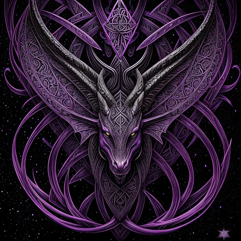 a purple and black image of a dragon with a cross in the middle, highly detailed dark art, celtic fantasy art, dan mumford and alex grey style, intricate arcane wiccan designs, dark fantasy esoteric, purple ancient antler deity, dark but detailed digital art, intricate wiccan scene detailing, elemental guardian of life, symmetrical epic fantasy art