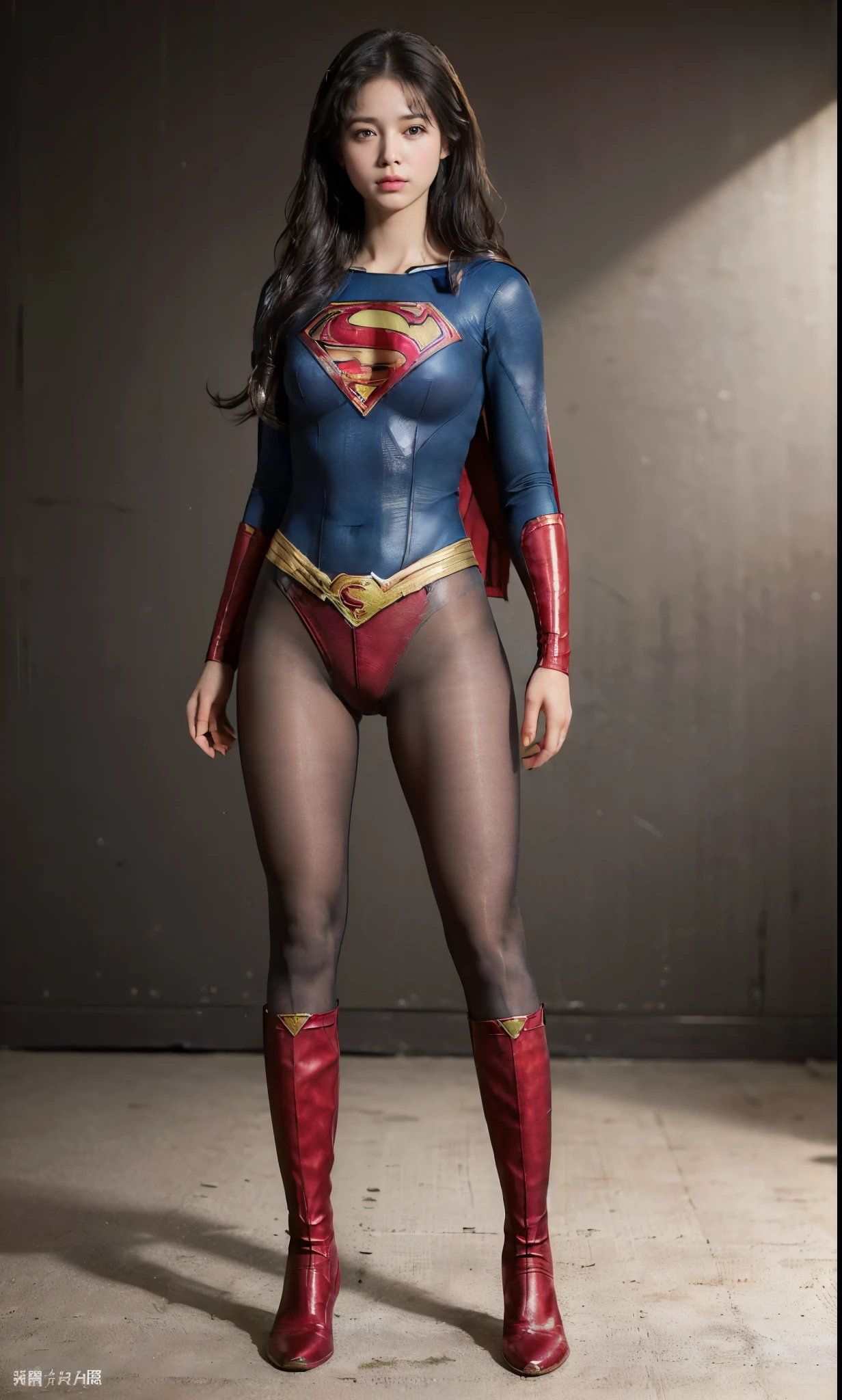 No background、She always has her mouth open、She always looks distressed、Always close your eyes、(((Beautiful legs in black tights.)))、(((Stretch your legs、expensive、あなたのsufferingを合法的に表現する)))、((((Make the most of your original images)))、(((Supergirl Costume)))、(((Beautiful hairstyle)))、(((suffering)))、(((Black tights legs、Wear red boots)))、((Best image quality、8k))、((highest quality、8k、masterpiece:1.3))、(((Preserve background )))、Sharp focus:1.2、Beautiful woman with perfect figure:1.4、Slim Abs:1.2、Wet body:1.5、Highly detailed face and skin texture、8k