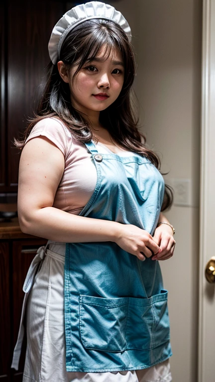 a chubby girl wear only maid apron