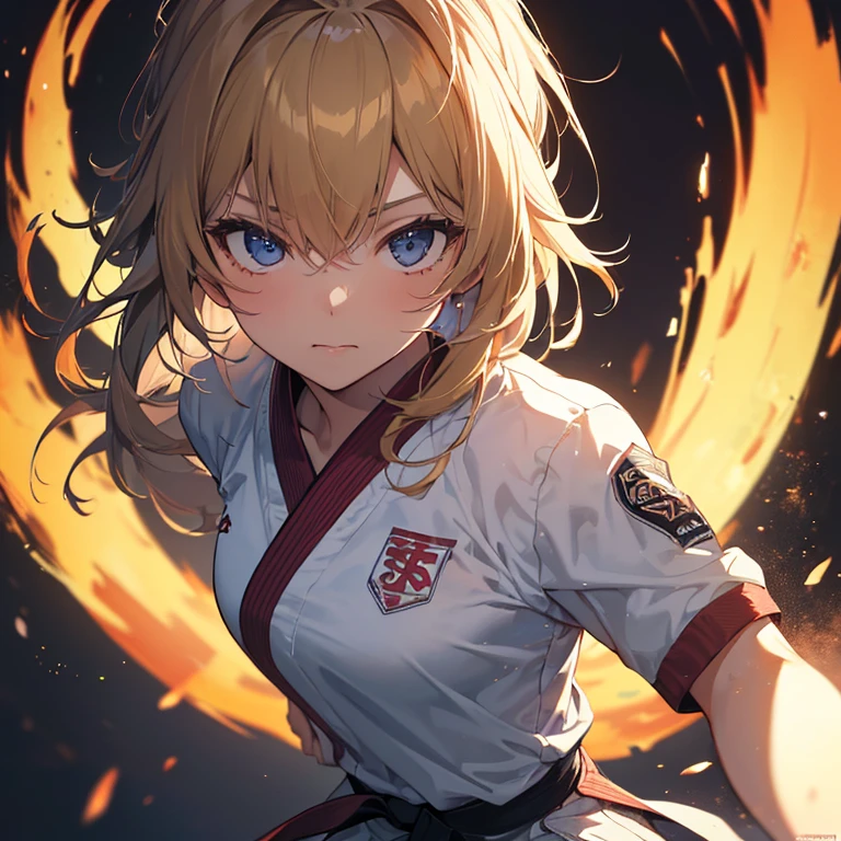 ((Girl, kick, karate uniform )) , (masterpiece, best quality, ultra detailed), (( cinematic lighting, ultra HD, 8k wallpaper, absurdres, )), (( closeup of body, )), tatami