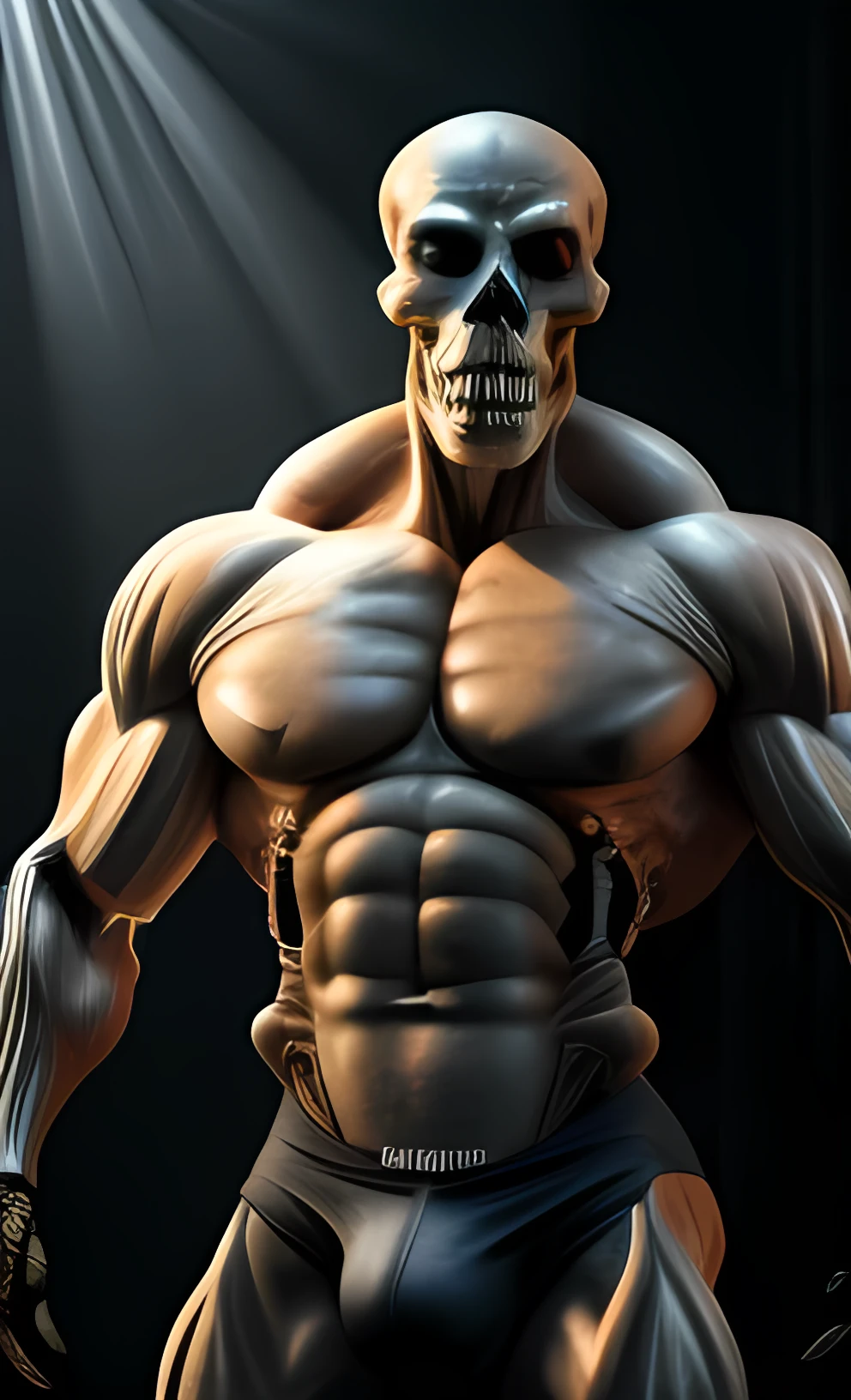 ((By ArtisticCreations, by MuscleMaster, by BonesAndFlesh), Muscular Skeleton, Ultra Detailed Briefs, 3D Render, Male, Solo, High Realism, Masterpiece, Perfect Anatomy, Realistic textures, Masterful Shading, Detailed Musculature, Comic Book Style, Dramatic Lighting, Sharp Focus, Realistic Proportions, Expressionless Face, Bright Room, High Definition, Stunning Visual, Motionless Pose, Anatomical Perfection, By ArtStation Trendsetters, Ultra Muscular, Ultra Detailed, Engine Rendered, Real Boost, Muscle Alive