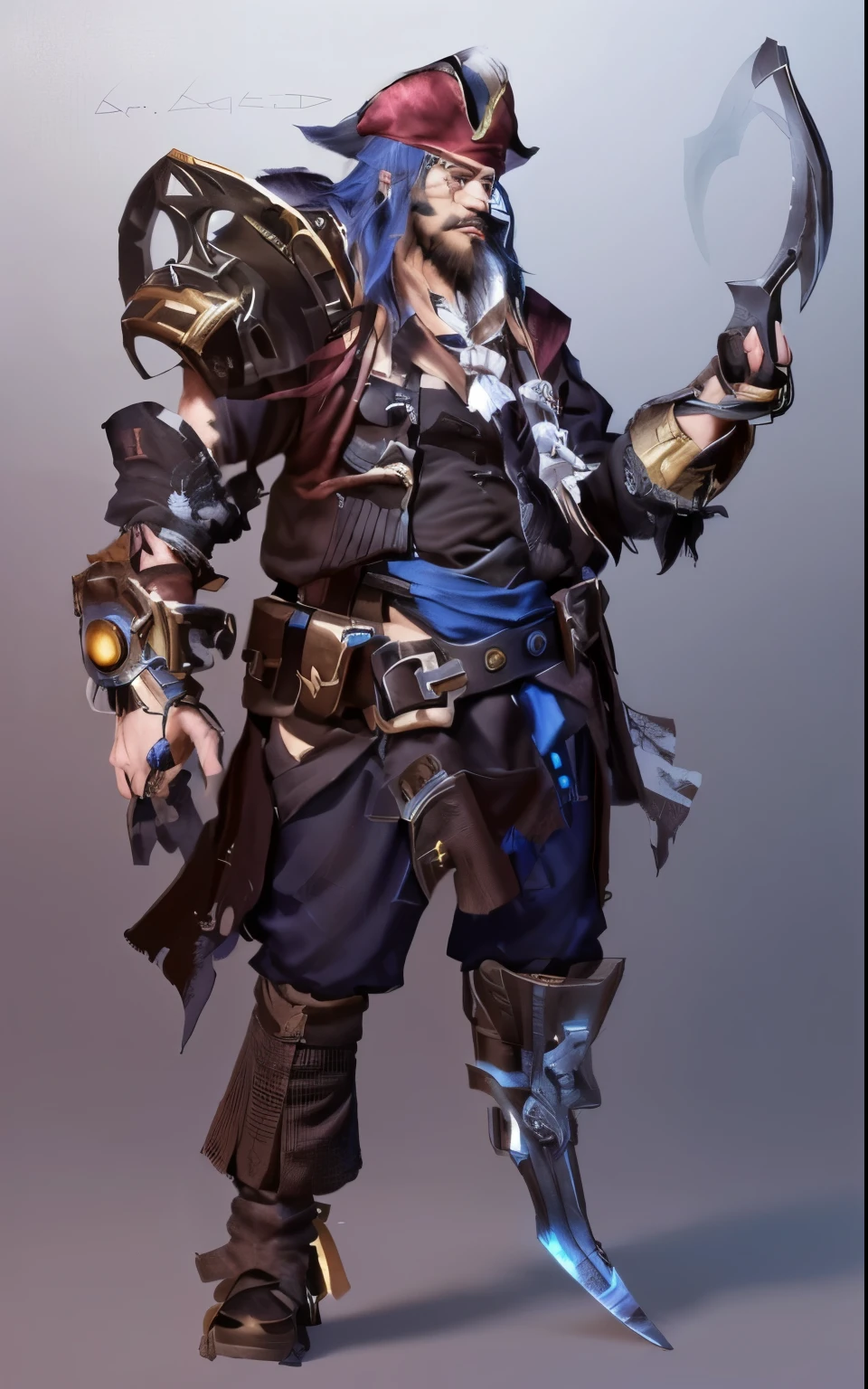 一个年轻帅气的pirate, pirate, , One-eyed patch,高class概念艺术家, class, Video game character concept, Character art, Final Fantasy Style, game character concept art, 2D Concept Art, 8k character concept art, 8k character concept art, 游戏Character art, role playing game (RPG) concept art character