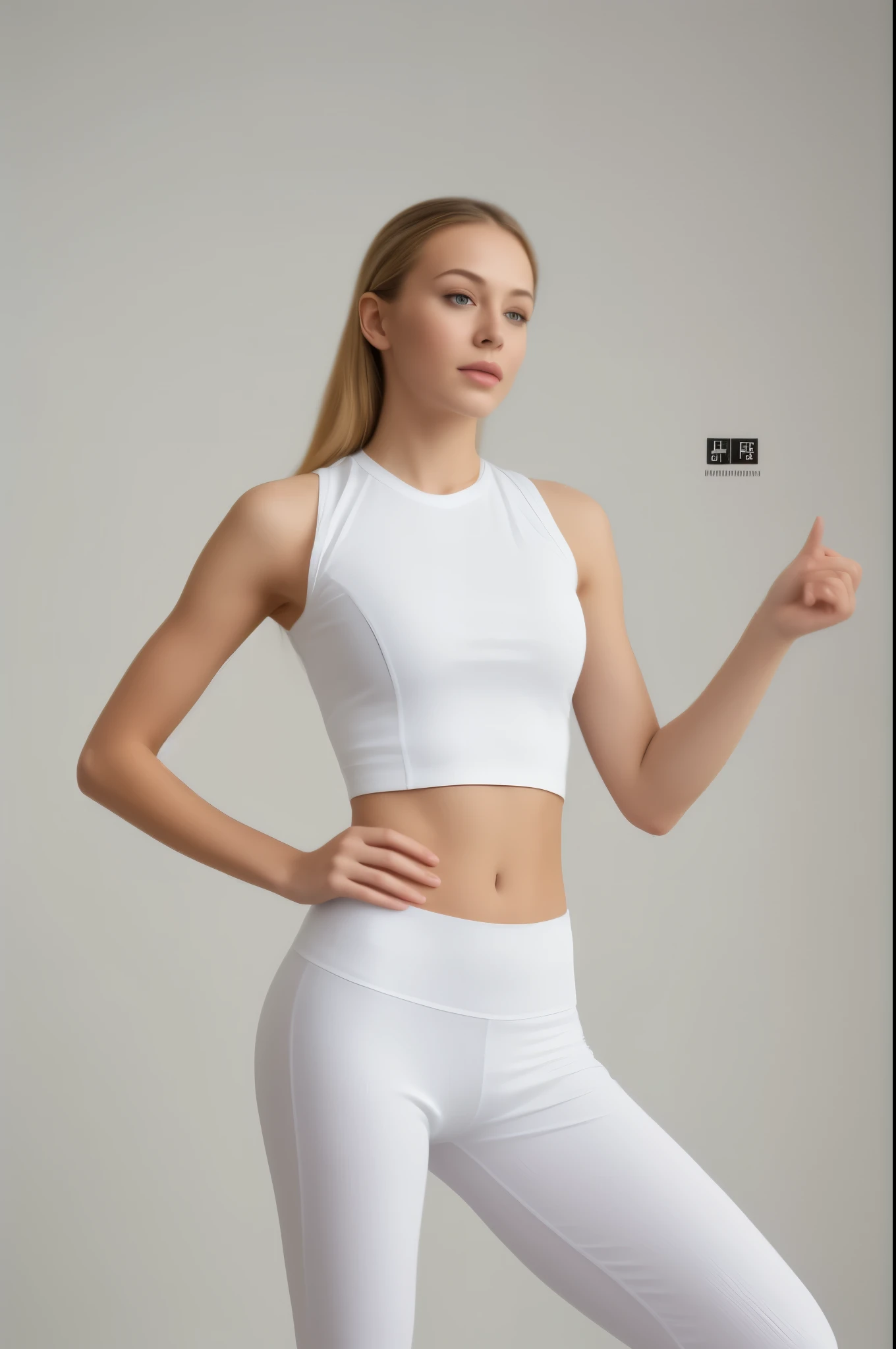 Summer white Yoga wear Fitness Women, Fashion photography, product images, ultra realistic, beautiful vest line, Full Body Shot, Real Shot, one model, Modern minimalism, model, HDR photography, Motion speed and texture, Low shutter, Soft Am