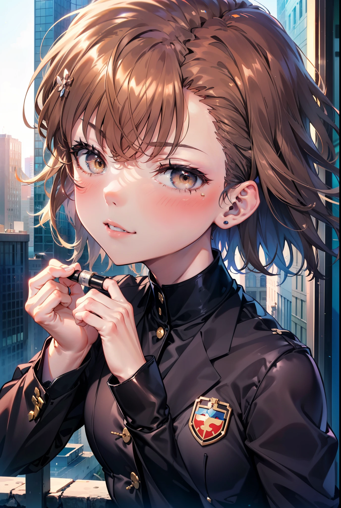 8k,highest quality,masterpiece,(((Pixel Perfect, Perfect in every detail))), 一peopleで, 女の子1people, ,Mycotrose, Brown eyes,Brown Hair,short hair,blush,happy smile, smile, Open your mouth,OL, Black suit jacket, Collared jacket, White dress shirt, Collared shirt, Neckline, button, Black pencil skirt, Black pantyhose,Stiletto heels,sunset,evening,The sun goes down,walking,whole bodyがイラストに入るように,
break outdoors, Building district,crowd, people々々々々,
break looking at viewer, whole body,
break (masterpiece:1.2), highest quality, High resolution, unity 8k wallpaper, (shape:0.8), (Beautiful details:1.6), Highly detailed face, Perfect lighting, Extremely detailed CG, (Perfect hands, Perfect Anatomy),