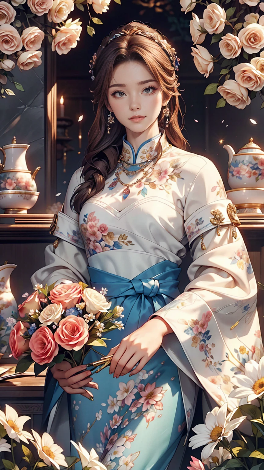 Close-up of a woman arranging flowers in a vase, With flowers, Magazine Photos, by Ayami Kojima, Official artwork, Shin Jinyoung, Surrounded by frozen flowers, Ni Tian, Dilraba Dilmurat, Jaeyoung Nam, First Wave, Fan Se-, mackenzie foy, by Zhang Han, Park from to minutes, By Jin Nong