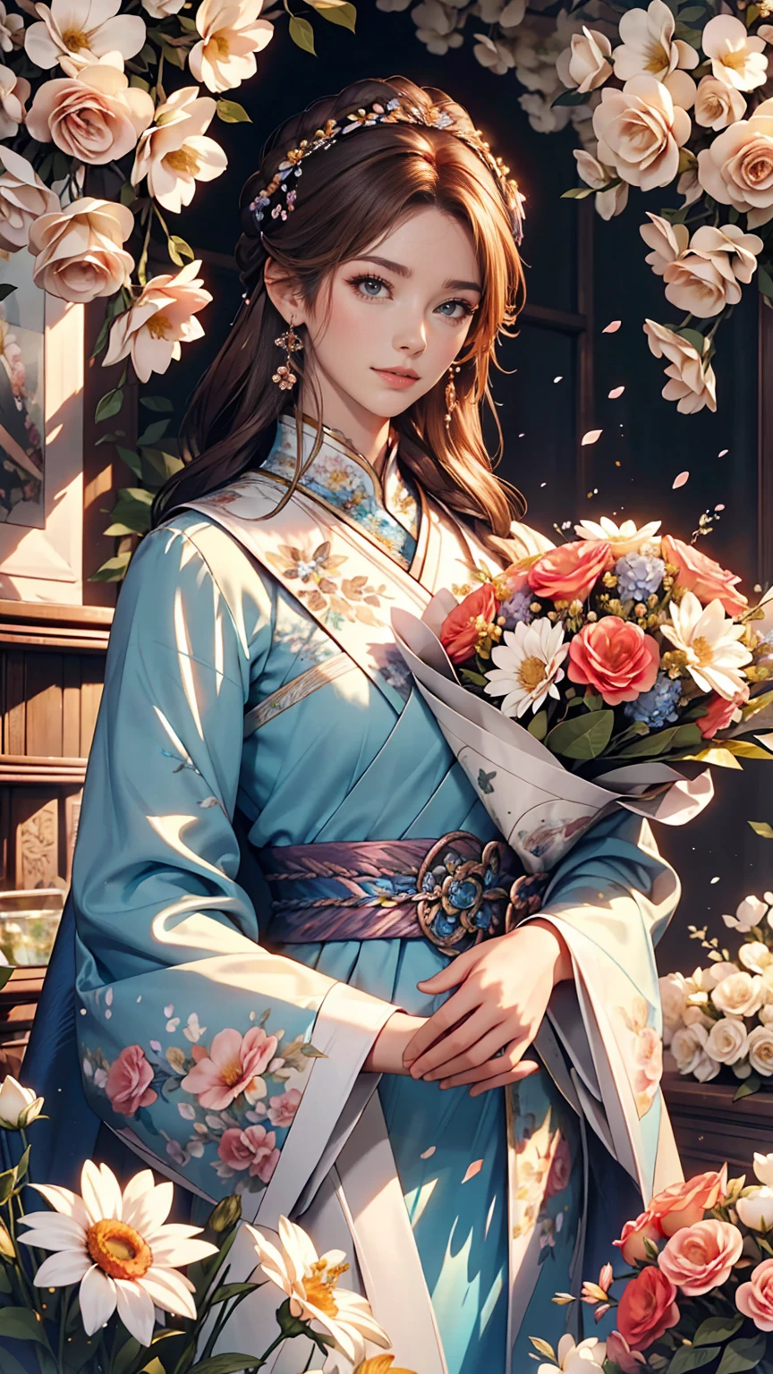 Close-up of a woman arranging flowers in a vase, With flowers, Magazine Photos, by Ayami Kojima, Official artwork, Shin Jinyoung, Surrounded by frozen flowers, Ni Tian, Dilraba Dilmurat, Jaeyoung Nam, First Wave, Fan Se-, mackenzie foy, by Zhang Han, Park from to minutes, By Jin Nong