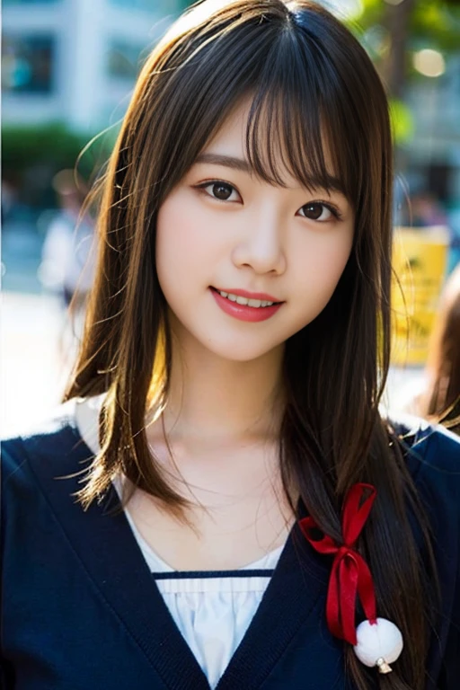 (8k、Raw photo、highest quality、masterpiece:1.2)、(Realistic、Photorealistic:1.37)、Ultra-detailed、超A high resolution、1 girl、Seeing the viewer、Beautifully detailed face、Laughter、narrow、(Narrow waist) :1.3)、Beautifully detailed skin、Skin Texture、Floating Hair、Professional Lighting、Human whole body、Long Hair、Blonde、Japanese Height 、Sailor suit、Bob Hair、Smile、17 years old、Baby Face、Red ribbon