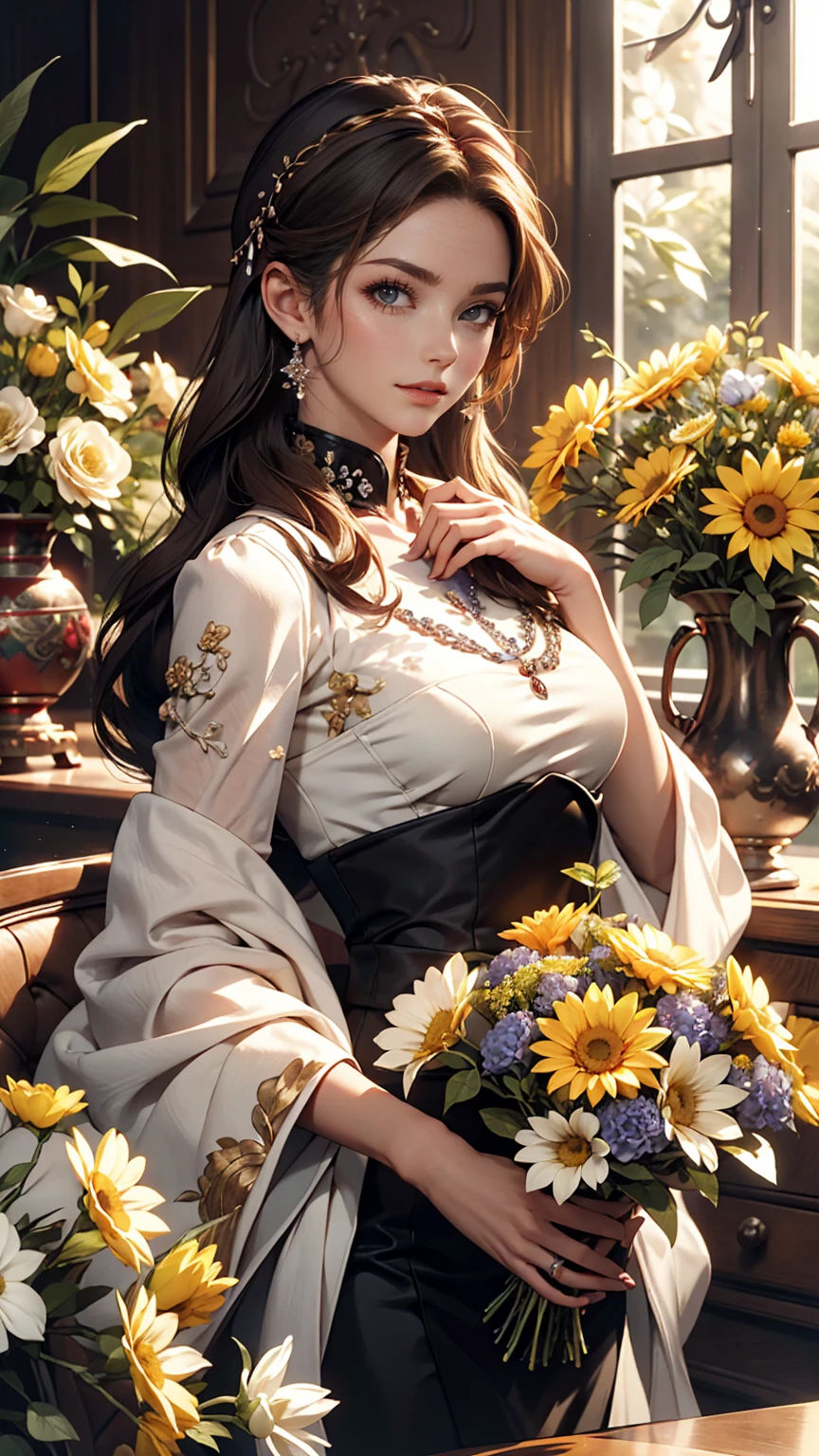 Close-up of a woman arranging flowers in a vase, With flowers, Magazine Photos, by Ayami Kojima, Official artwork, Shin Jinyoung, Surrounded by frozen flowers, Ni Tian, Dilraba Dilmurat, Jaeyoung Nam, First Wave, Fan Se-, mackenzie foy, by Zhang Han, Park from to minutes, By Jin Nong