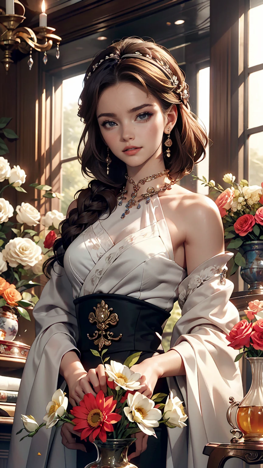 Close-up of a woman arranging flowers in a vase, With flowers, Magazine Photos, by Ayami Kojima, Official artwork, Shin Jinyoung, Surrounded by frozen flowers, Ni Tian, Dilraba Dilmurat, Jaeyoung Nam, First Wave, Fan Se-, mackenzie foy, by Zhang Han, Park from to minutes, By Jin Nong
