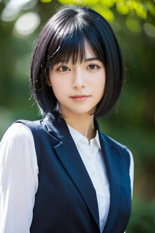((highest quality)), ((masterpiece)), (be familiar with), perfect face,fubuki, fubuki waving towards me,Breasts around G cup size,short black hair,green eyes,