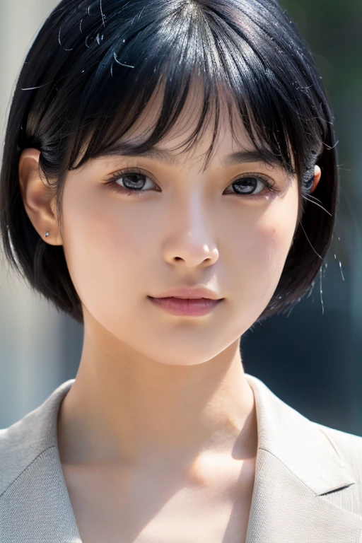 [Blue-black:.3] hair, (masterpiece:1.3), (8k, Realistic, RAW Photos, highest quality: 1.4), Japanese, (One girl), Beautiful Face, (Realistic Face), (black hair, short hair:1.3), beautiful hairstyle, Realistic eyes, Beautiful fine details, (Realistic Skin), Beautiful Skin, Charm, Ultra-high resolution, Ultra-realistic, Very detailed, Golden Ratio,Bust Shot,Business casual attire,The background is in the room