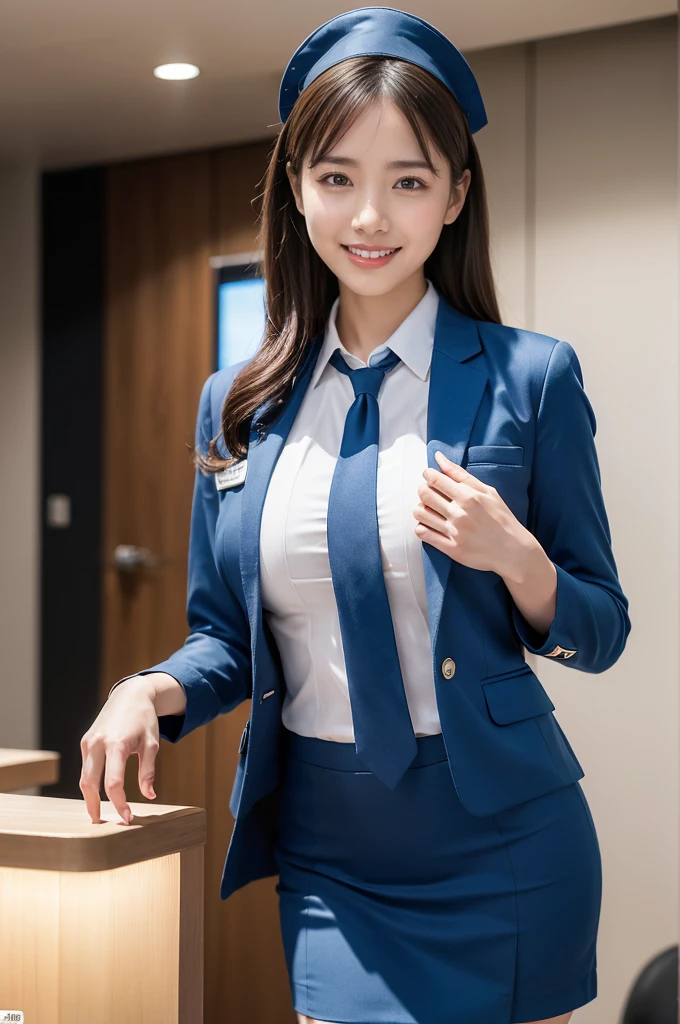 (8K, best quality, masterpiece:1.2), (realistic, photo-realistic:1.37), (high color saturation:1.0), (highly detailed skin), (highest quality:1.0), (ultra high resolution:1.0) ,(realistic:1.0), (Super detailed:1.0), (8K, Raw photo:1.1)、standing random pose, smiling, natural breast, perfect lighting, 3girls, 24years old, (mysterious), clear and detailed, ((ANA_Cabin Crew, blue flight attendant_uniform)), beige pantyhose, (aircraft, aircraft seats), cute face, , show her panties,