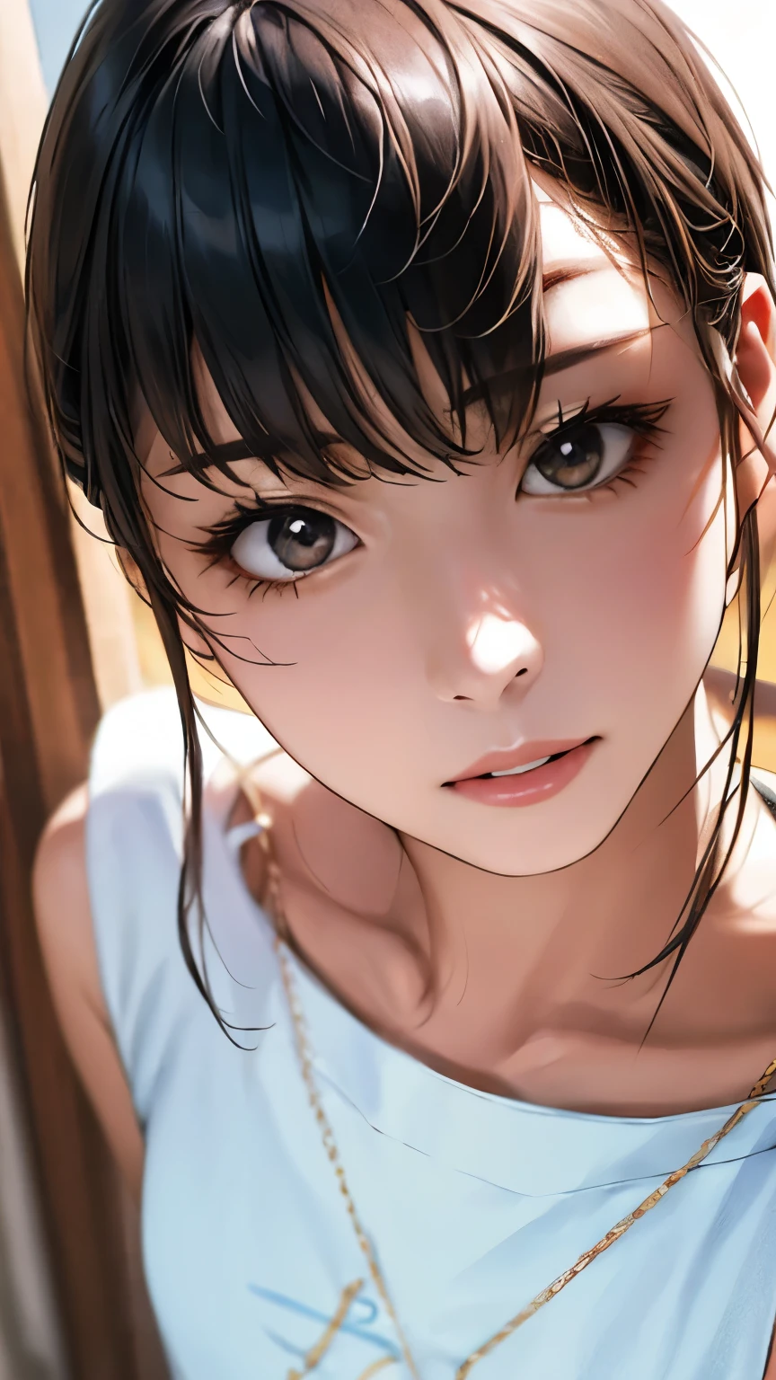 (hig彼st quality、8k、32k、masterpiece)、(Realistic)、(Realistic:1.2)、(High resolution)、Very detailed、Very beautiful face and eyes、1 girl、Delicate body、short hair, (hig彼st quality、Attention to detail、Rich skin detail)、(hig彼st quality、8k、Oil paint:1.2)、Very detailed、(Realistic、Realistic:1.37)、Bright colors、Full Body Shot, (Casual Fashion)